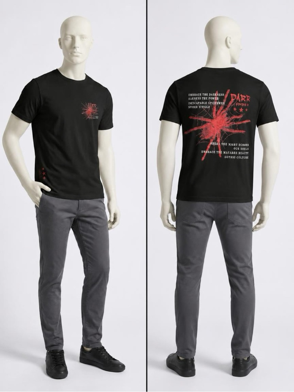 "Spider Graphic," "Embrace the Darkness," and "Macabre Beauty" t-shirt (Size XS)